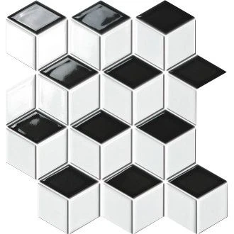 Azulejo de mosaico cuadrado blanco y negro 3d